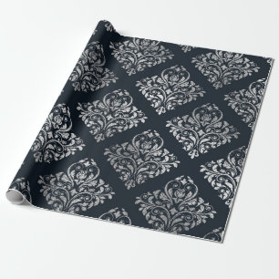 Papel De Regalo Jewelry Royal Ornamate Damask Black Vip Silver