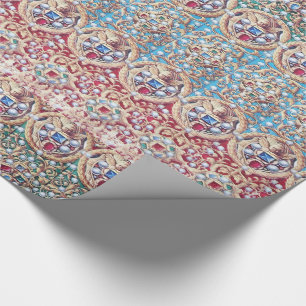 PAPEL DE REGALO JEWELS DE MINIATURA ANTIGUA, GEMSTONES, PERLAS, ÁN