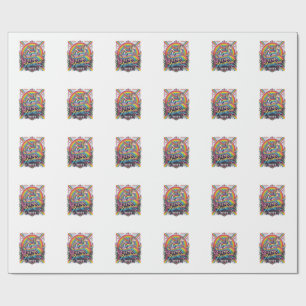 Papel De Regalo Jinete de Arcoíris Retro Unicornio