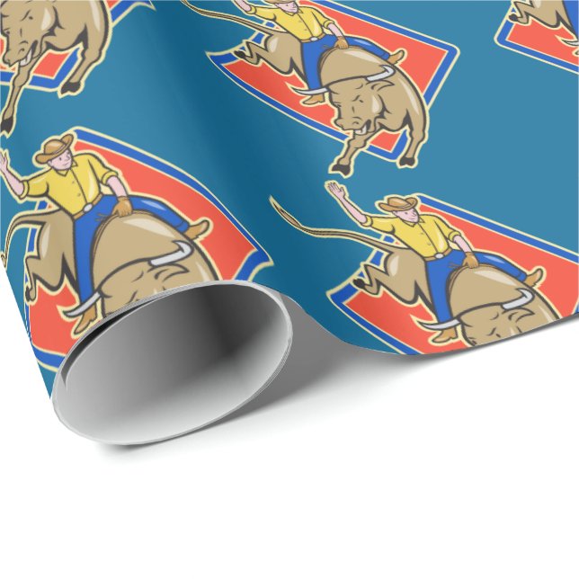 Papel De Regalo Jinete de Toro de Rodeo Occidental (Esquina del rollo)