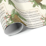 Papel De Regalo Jingle Bell Sheet Music Vintage Christmas Bells<br><div class="desc">Navidades de oro de época con bayas y verduras con el fondo de la partitura vintage para los Navidades Carol "Jingle Bells".</div>