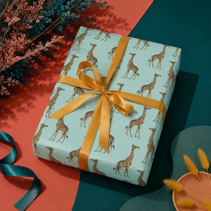 Papel De Regalo Jirafa Azul y Dorada