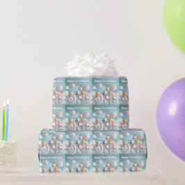 Papel De Regalo Jirafa bebé en su primer cumpleaños con todos sus 