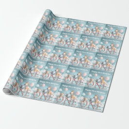 Papel De Regalo Jirafa bebé en su primer cumpleaños con todos sus
