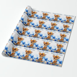 Papel De Regalo Jirafa con lazo de lunares Feliz Cumpleaños