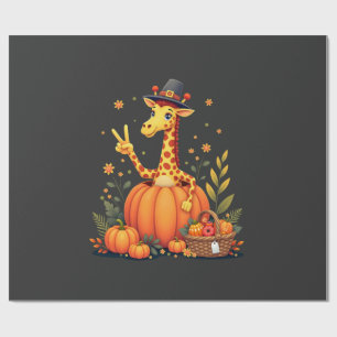 Papel De Regalo Jirafa de Acción de Gracias de calabaza de otoño p