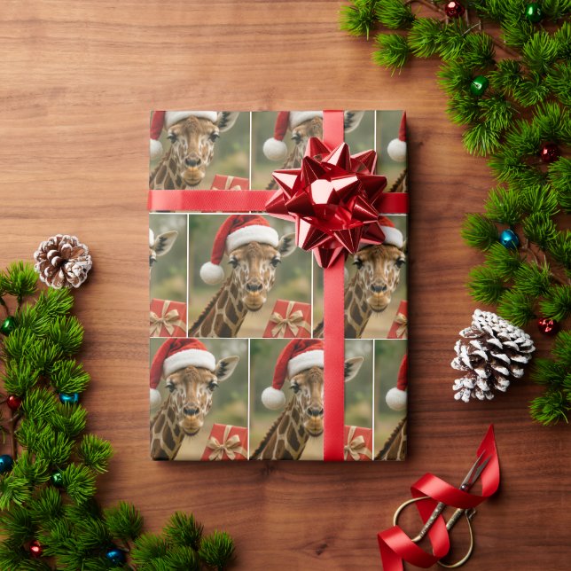 Papel De Regalo Jirafa de Navidad con regalo navideño (Regalo de vacaciones)