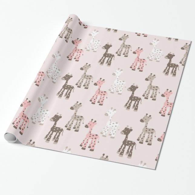 Papel De Regalo Jirafa hermosa de los rosas bebés (Desenrollado)