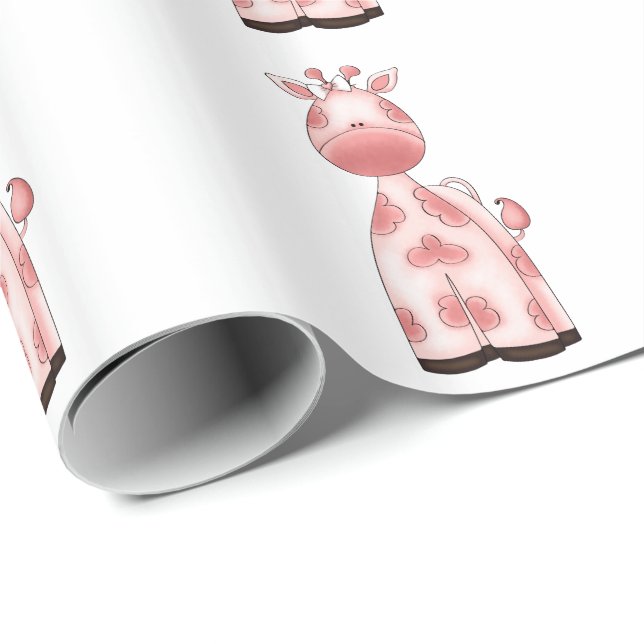 Papel De Regalo Jirafa hermosa del rosa de la niña (Esquina del rollo)