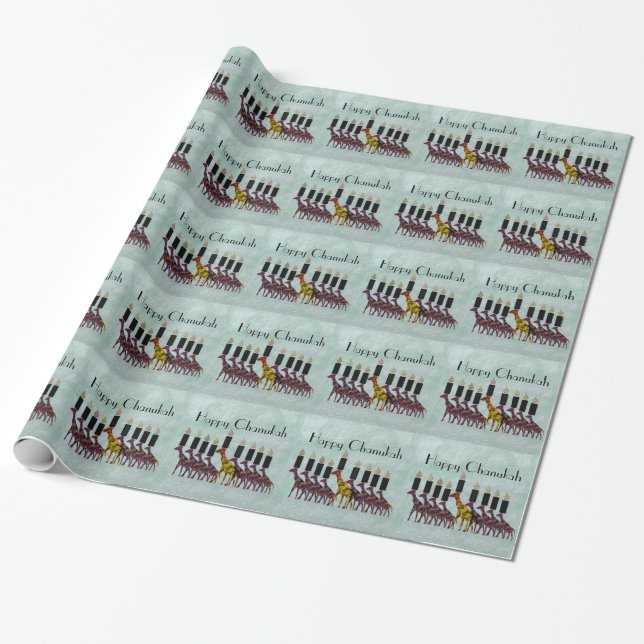 Papel De Regalo Jirafas Chanukah Menorah (Desenrollado)