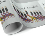 Papel De Regalo Jirafas Chanukah Menorah<br><div class="desc">El ilustracion gráfico de un menorah de Chanukah con las jirafas únicas diseña.   Envuelva para arriba su regalo en este papel de alta calidad,  brillante por las ocho noches.</div>