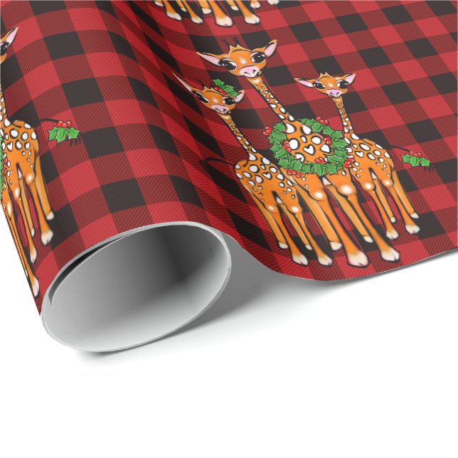 Papel De Regalo jirafas de vacaciones, garland hueco, tartán de ye (Esquina del rollo)