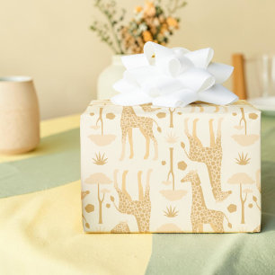 Papel De Regalo jirafas en la sabana en amarillo