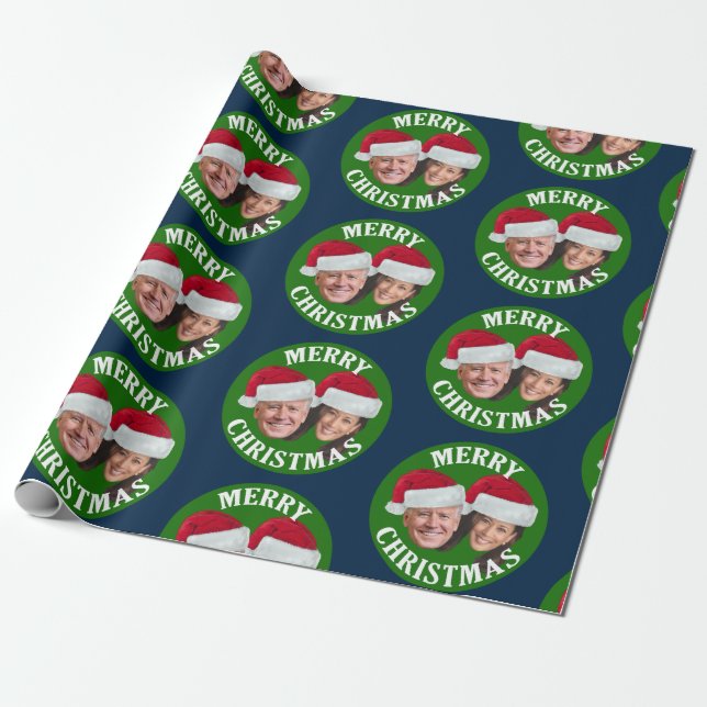 Papel De Regalo Joe Biden Kamala Harris 2020 con Santa Hats - Azul (Desenrollado)