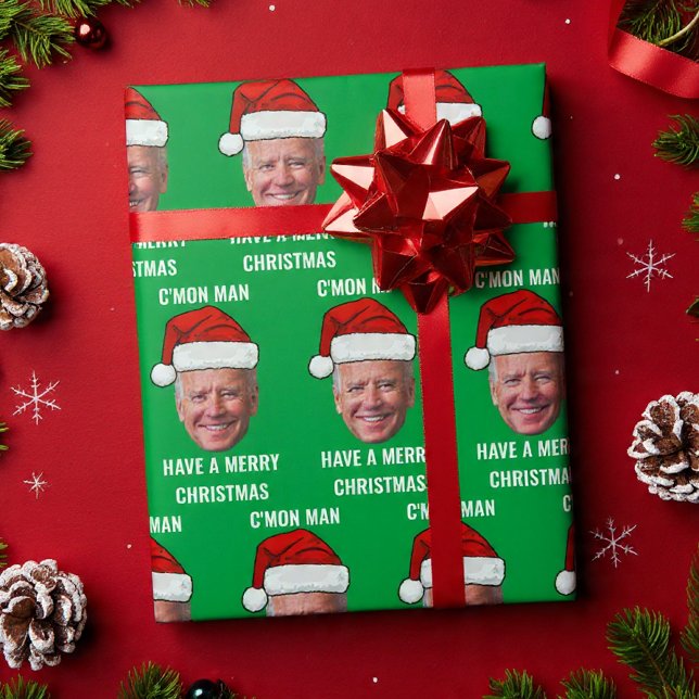 Papel De Regalo Joe Biden Santa Hat C'mon Man Green Navidades (Subido por el creador)