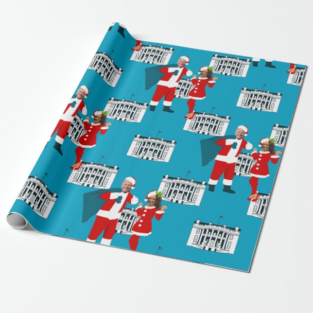 Papel De Regalo joe biden santa kamala harris casa blanca azul (Desenrollado)