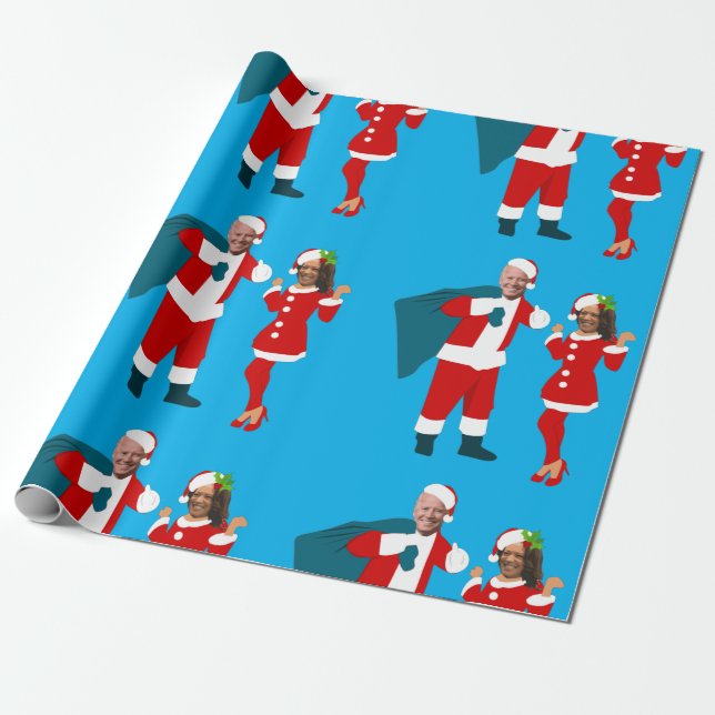 Papel De Regalo joe biden santa kamala harris navidades azules (Desenrollado)