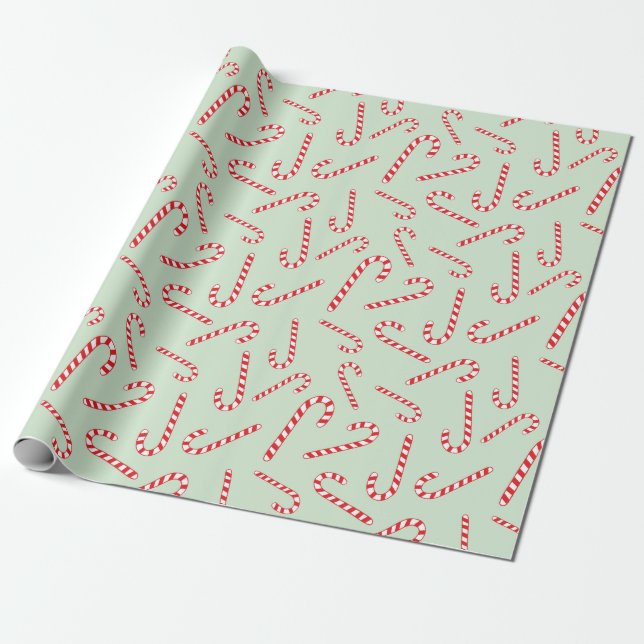 Papel De Regalo Jolly Navidades Candy Cane Light Green Seamless (Desenrollado)
