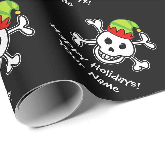 Papel De Regalo Jolly Roger elf cráneo Navidades divertidos (Esquina del rollo)
