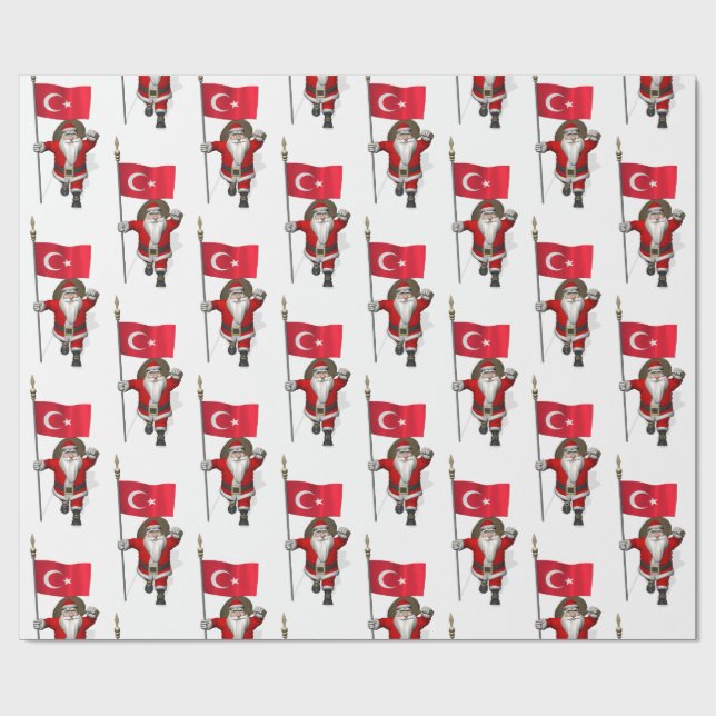 Papel De Regalo Jolly Santa Claus Con Bandera De Turquía (Superficie plana)