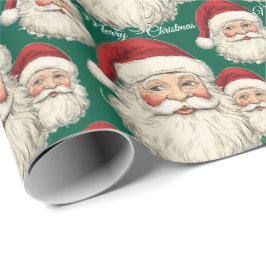 Papel De Regalo Jolly Santa Face Green