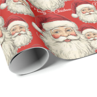 Papel De Regalo Jolly Santa Face Red