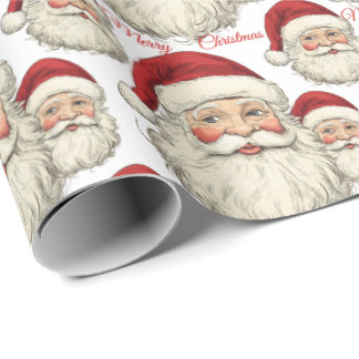 Papel De Regalo Jolly Santa Face White