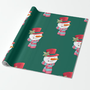Papel De Regalo Jolly Snowman con un Gorra festivo