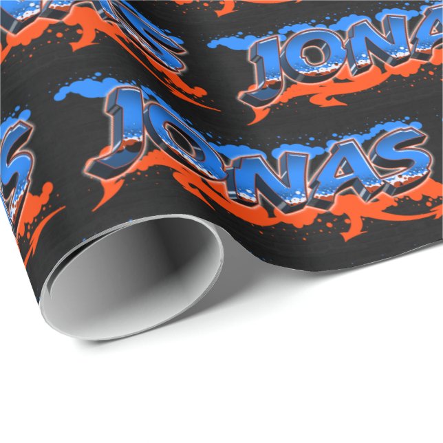 Papel De Regalo Jonas Vorname Name Graffiti blue orange (Esquina del rollo)