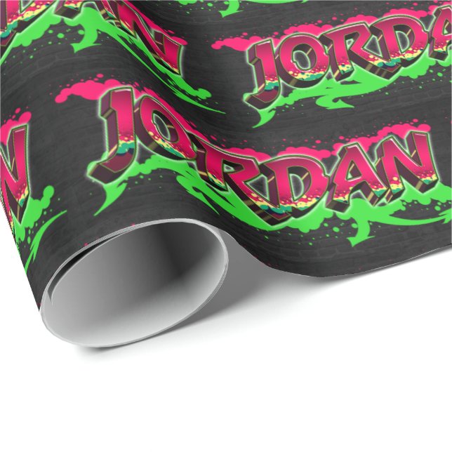 Papel De Regalo Jordan Vorname Name Graffiti red green (Esquina del rollo)