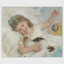 Papel De Regalo Joven Chica Aburrida Jugando Con Su Gato Mascota (