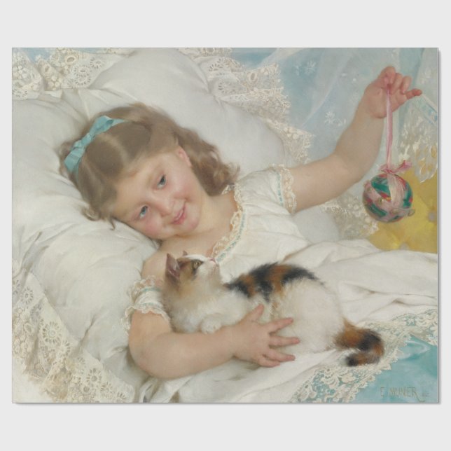 Papel De Regalo Joven Chica Aburrida Jugando Con Su Gato Mascota ( (Superficie plana)