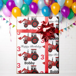 Papel De Regalo Jóvenes Cargadores Rojos Nombre del Tractor de la 