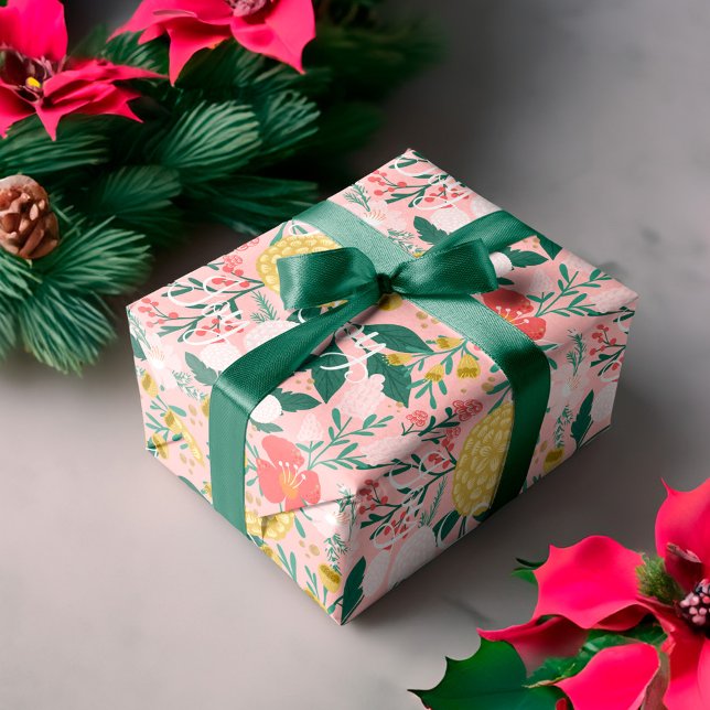 Papel De Regalo Joy Botánica Floral Festividad Jardín Patrón Pink (Joy Botanical Floral Festive Garden Pattern Pink Wrapping Paper)
