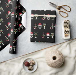 Papel De Regalo Joy Gothic Skull Holly Navidades vacaciones envuel