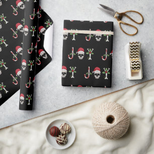 Papel De Regalo Joy Gothic Skull Holly Navidades vacaciones envuel