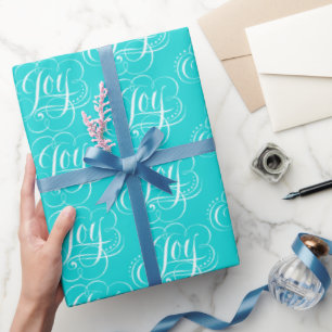 Papel De Regalo JOY Lettering Fashiable Flourie Aqua Blue