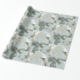 Papel De Regalo Joy Winter Forest Font Green Bow Gold Snow