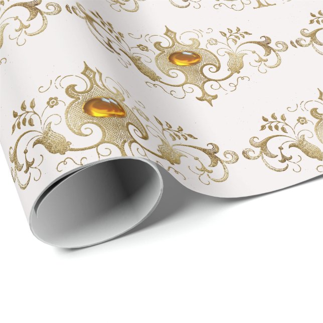 Papel De Regalo Joyas de oro y ámbar (Esquina del rollo)