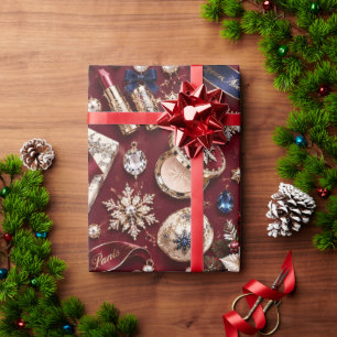 Papel De Regalo Joyas Navideñas Burgundy Parisinas