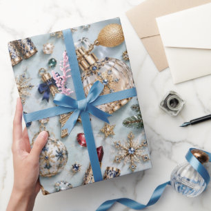 Papel De Regalo Joyas Navideñas Parisinas de Azul Hielo