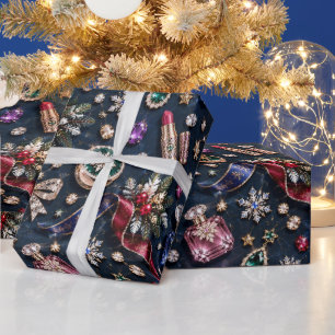 Papel De Regalo Joyería Cosméticos Navidad Marina Medianoche
