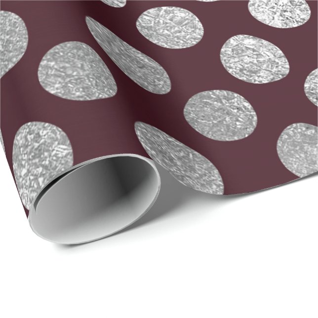 Papel De Regalo Joyería Maroon Burgundy Silver Dots Vip (Esquina del rollo)
