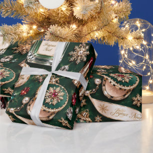 Papel De Regalo Joyería Navideña Esmeralda Borgoña Parisina