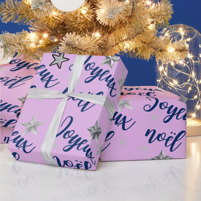 Papel De Regalo Joyeux Noël en rosa, plata y azul - Navidades (Vacaciones)