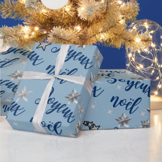 Papel De Regalo Joyeux Noël - Feliz Navidad - Azul y Plata