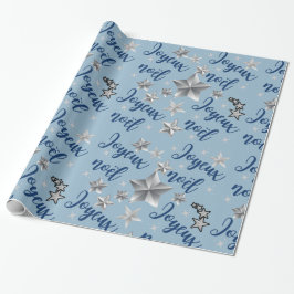 Papel De Regalo Joyeux Noël - Feliz Navidad - Azul y Plata