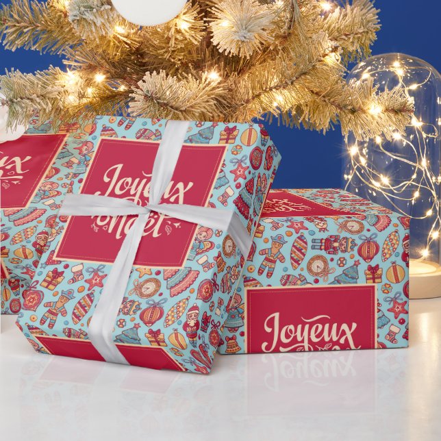 Papel De Regalo Joyeux Noel french Feliz Navidad figuras (Vacaciones)