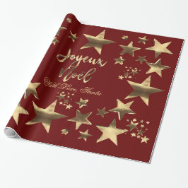 Papel De Regalo Joyeux Noël Stars Red Gold Elegant Navidades