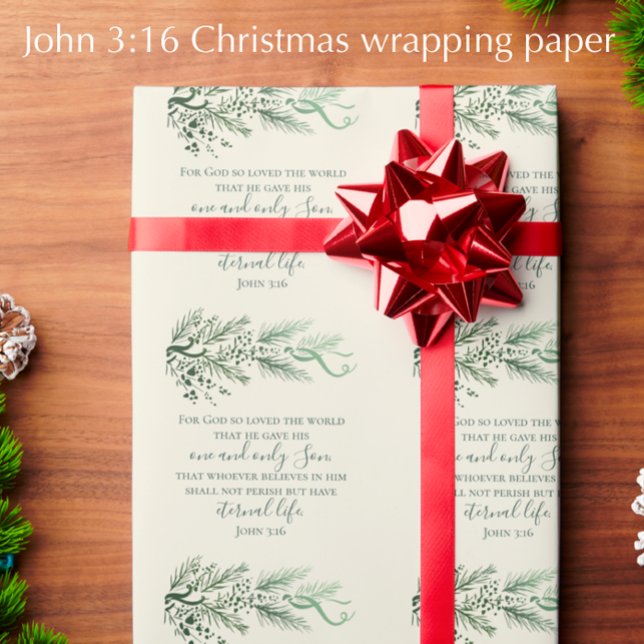 Papel De Regalo Juan 3:16 Biblia versus Personalizado Navidades mo (John 3:16 elegant pine art Christmas wrapping paper. Christian scripture Christmas gift wrap.)